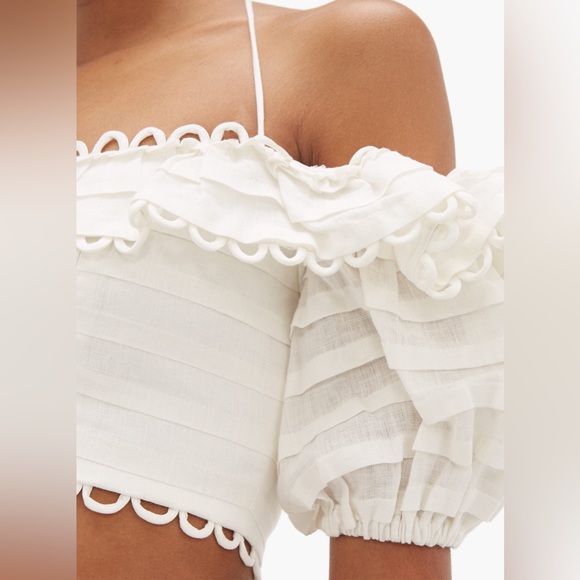 ZIMMERMANN Allia Loop Lace Off-The-Shoulder Short Sleeve Crop Top Zimmermann 1 - Picture 11 of 13